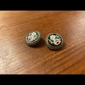Vintage Micromosaic Clip-On Earrings, Floral